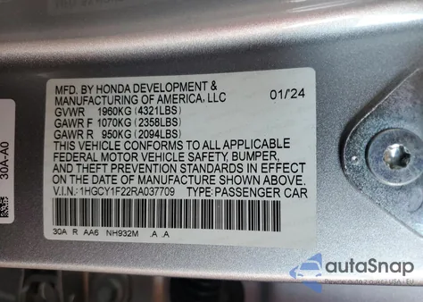 2024 Honda Accord Lx z USA, uszkodzony, nr VIN 1HGCY1F22RA037709